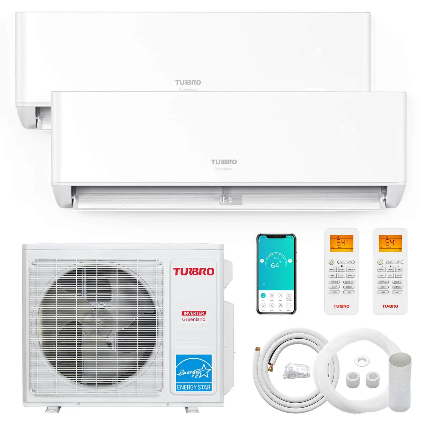 Greenland 18,000 BTU Dual Zone (2) Mini Split AC (R454B) by TURBRO