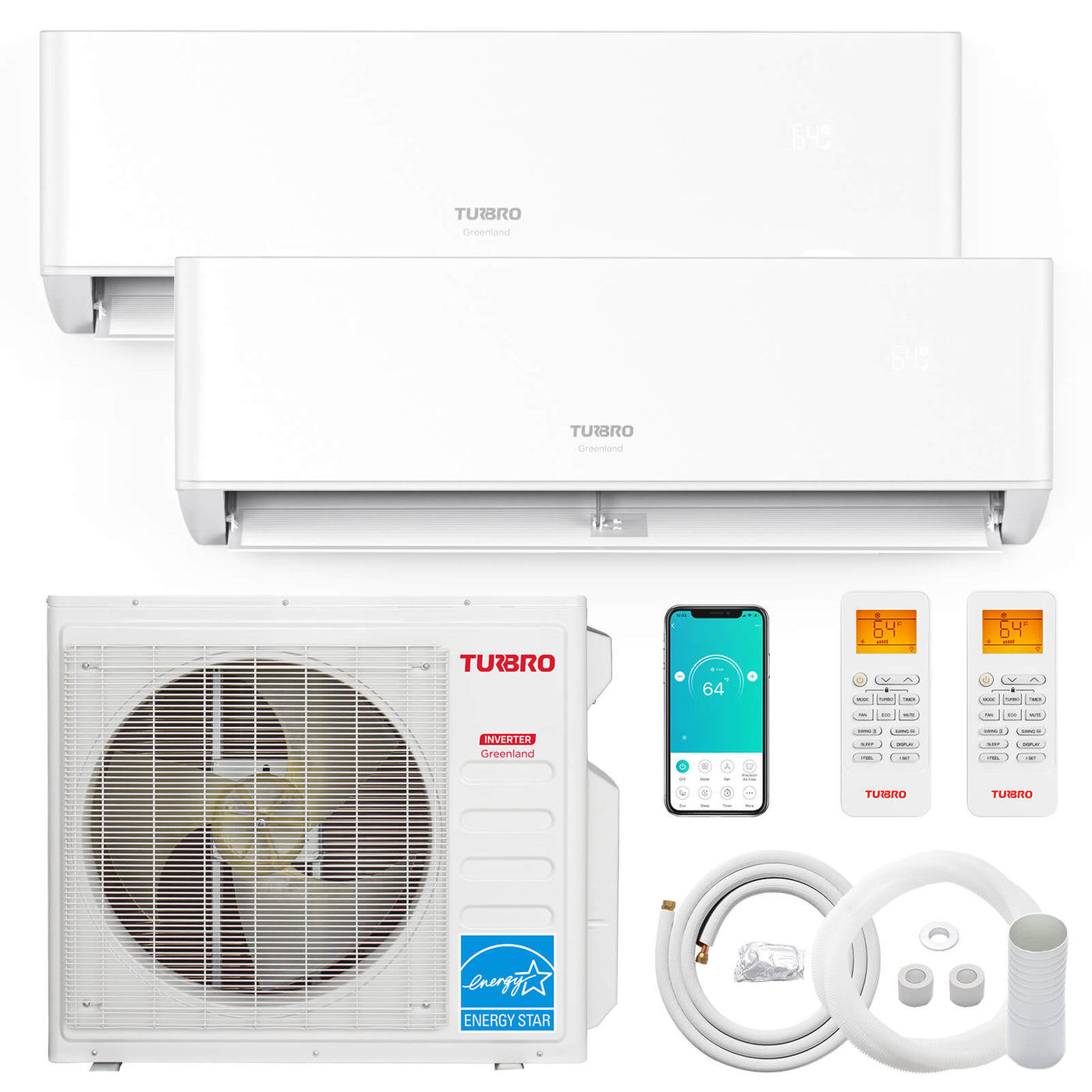 Greenland 27,000 BTU Dual Zone (2) Mini Split AC (R454B) by TURBRO