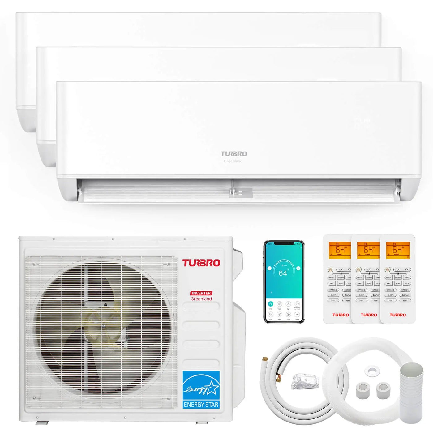 Greenland 27,000 BTU Tri-Zone (3) Mini Split AC (R454B) by TURBRO