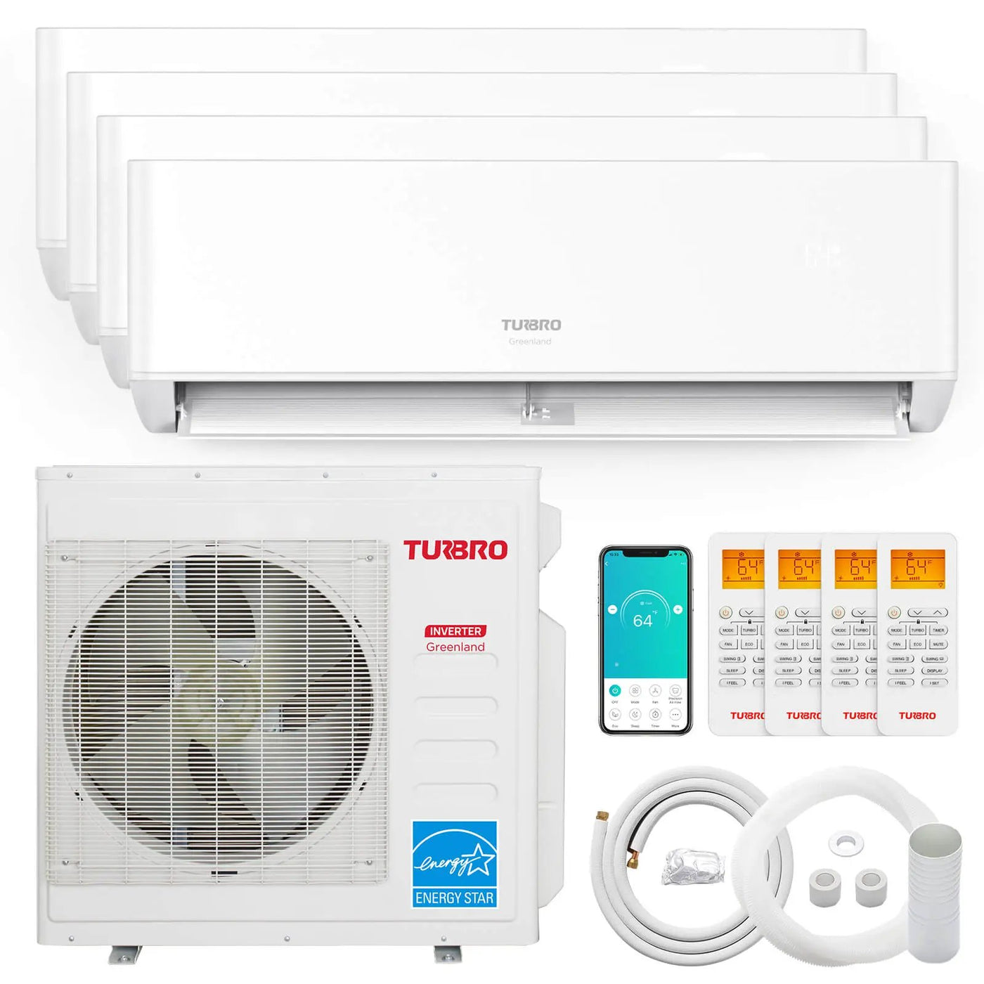Greenland 36,000 BTU Quad-Zone (4) Mini Split AC (R454B) by TURBRO