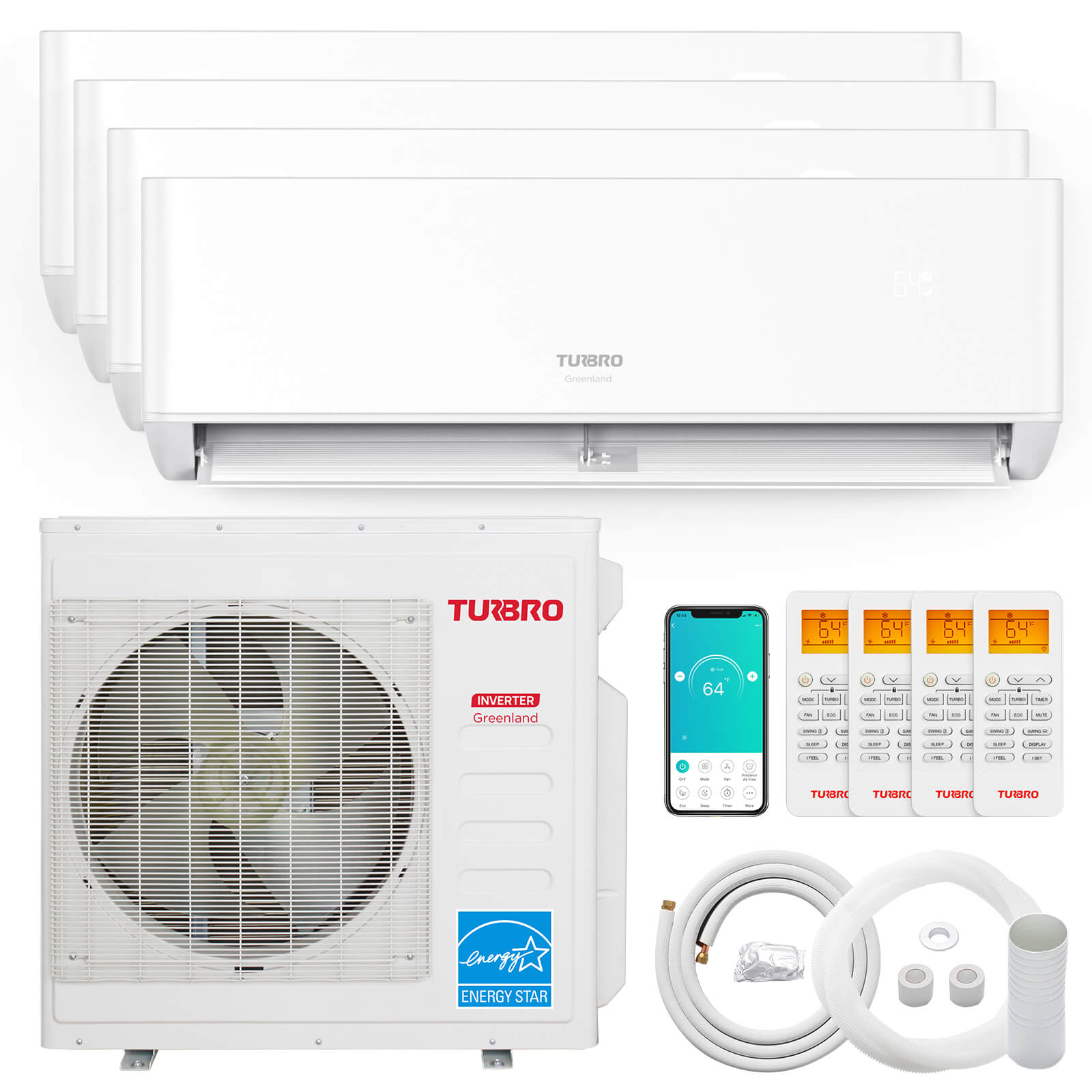 Greenland 42,000 BTU Quad-Zone (4) Mini Split AC (R454B) by TURBRO