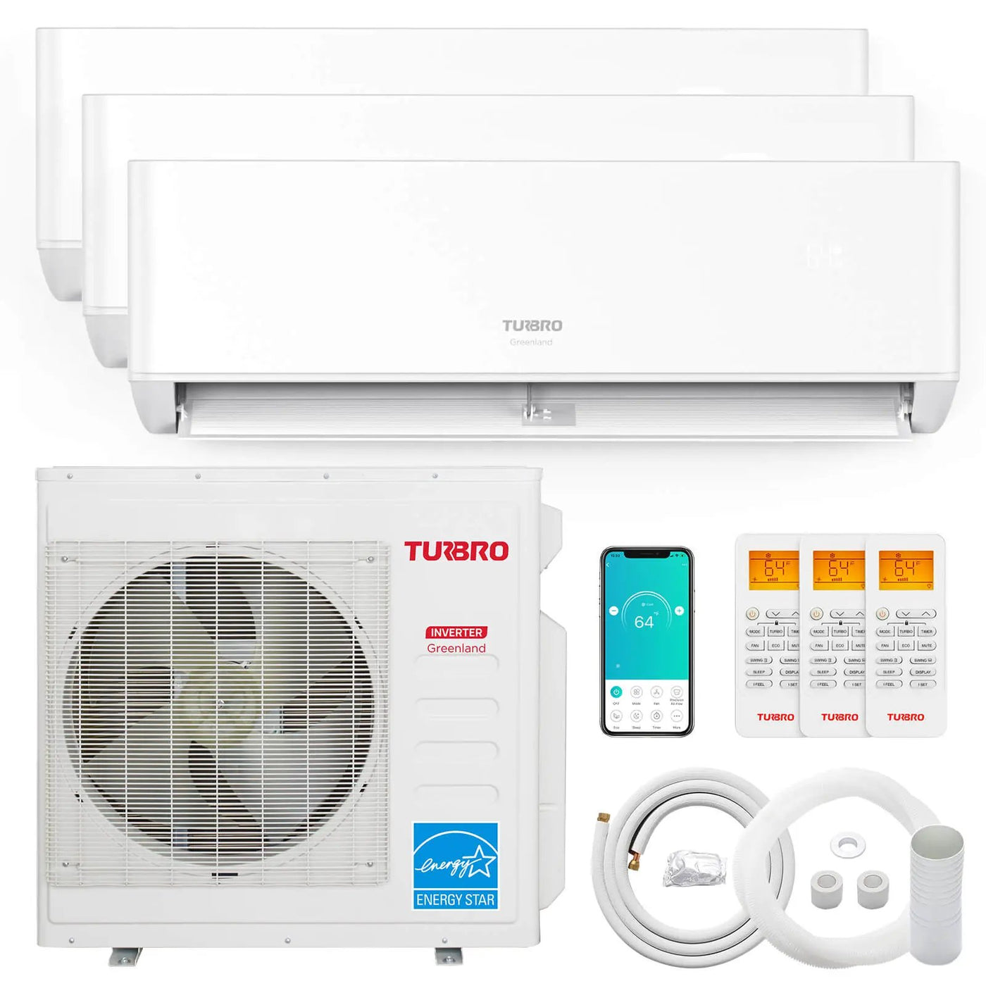 Greenland 36,000 BTU Tri-Zone (3) Mini Split AC (R454B) by TURBRO
