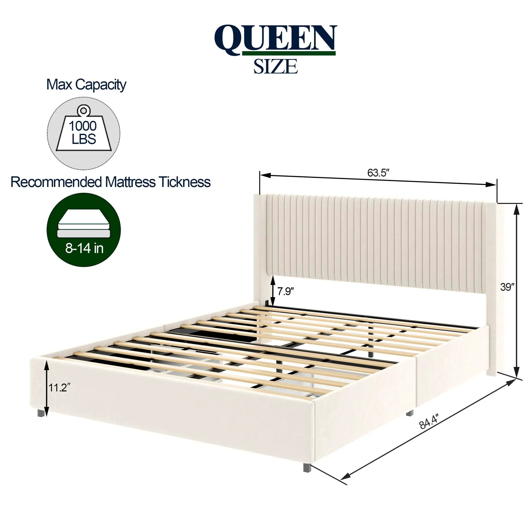 Anna - Upholstered Wingback Platform Bed With 4 Drawers Storage by Unique Piece Furniture