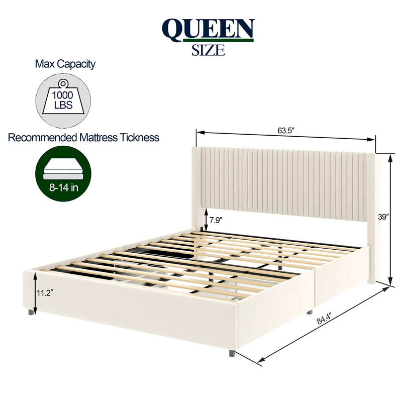 Anna - Upholstered Wingback Platform Bed With 4 Drawers Storage by Unique Piece Furniture