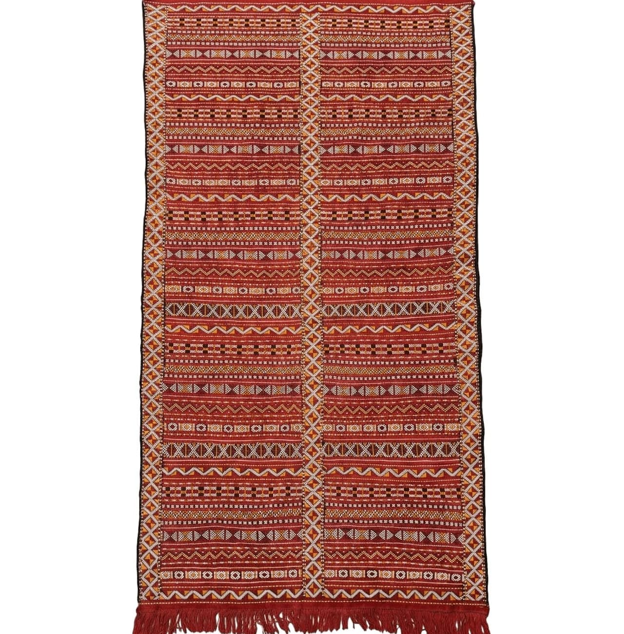 Moroccan Kilim Rug 4x8, Flatweave, Bohemian, Red Ivory Orange by Jewel Rugs