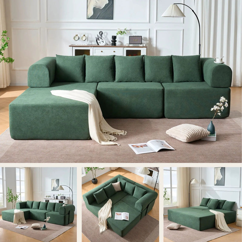 Modular L-Shaped Sectional Sofa With Deep Seat, Movable Chaise & 5 Pillows by HouseOfZazla