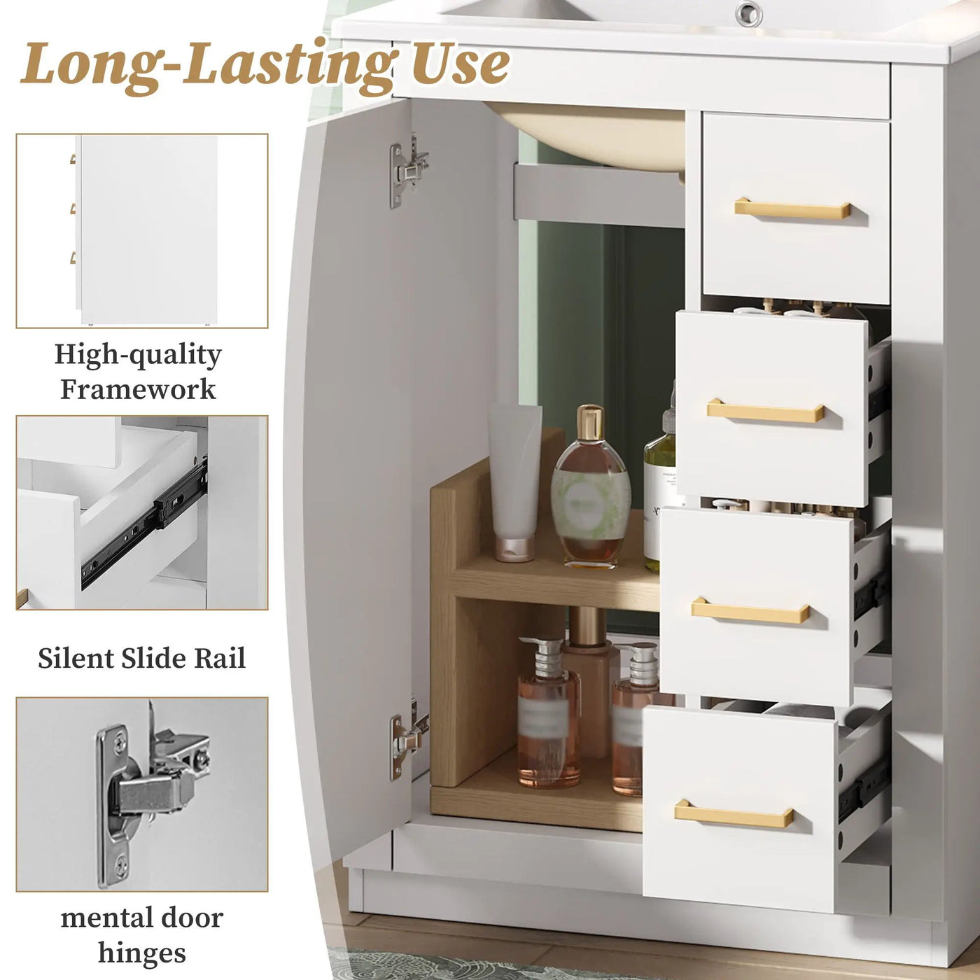 Modern Bathroom Vanity With 1 Door And 3 Drawers by Unique Piece Furniture