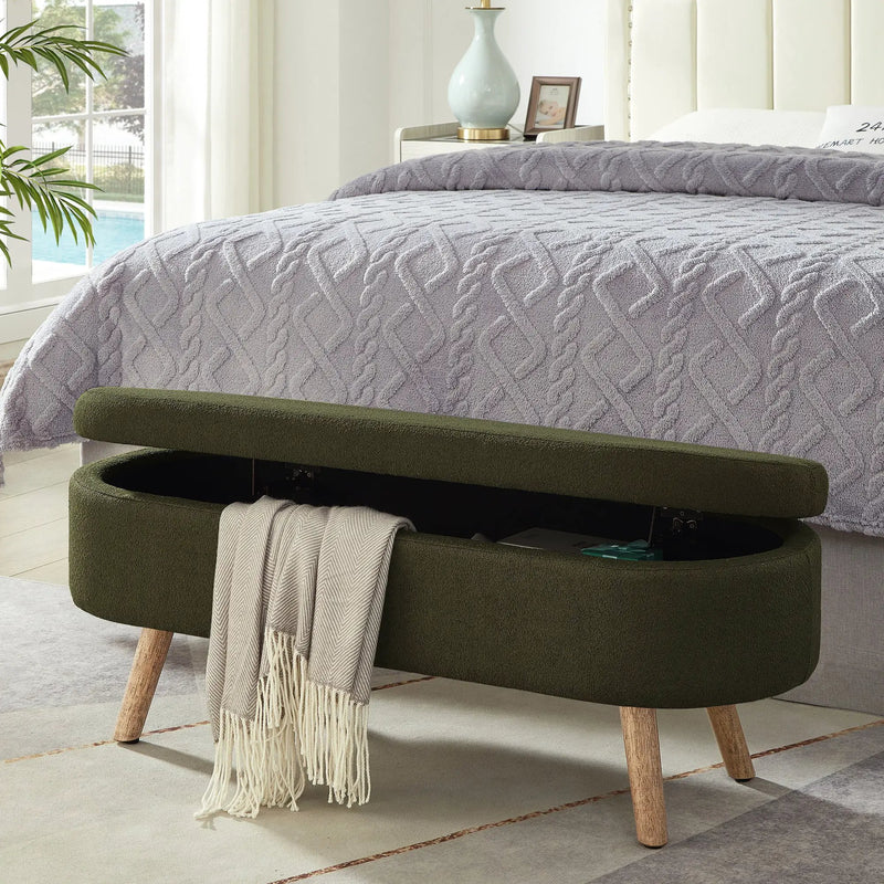 Luxury Oval Boucle Storage Ottoman Bench by HouseOfZazla
