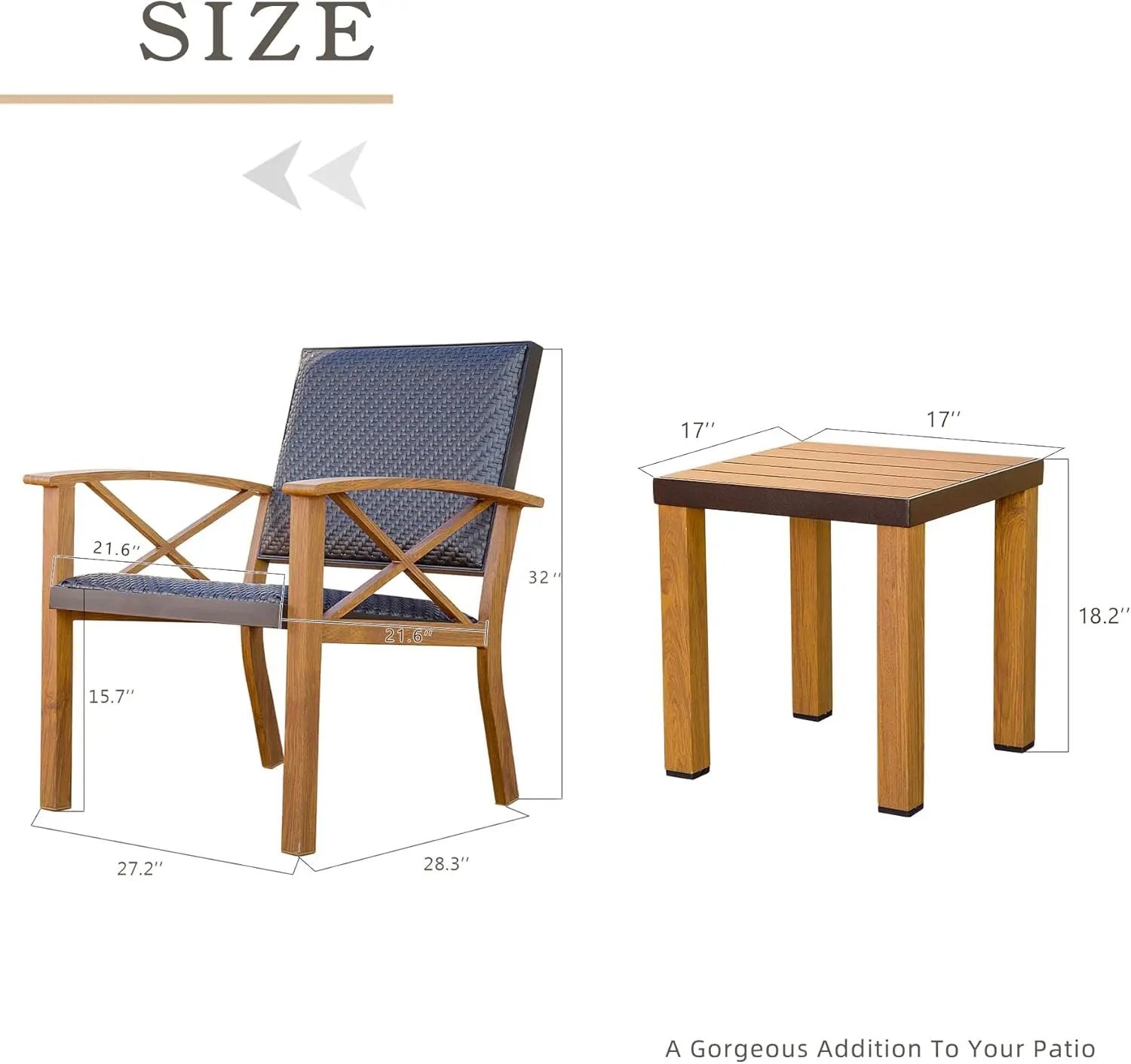 Patio Bistro Set 3 Pieces with Wood Grain Aluminum Wicker by HouseOfZazla
