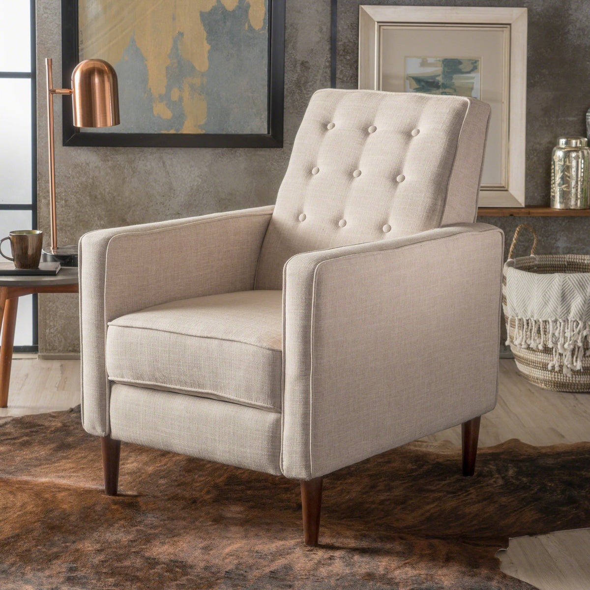Mid-Century Modern Fabric Recliner Chair with Thick Cushions - Multiple Colors, photo 3 of 13