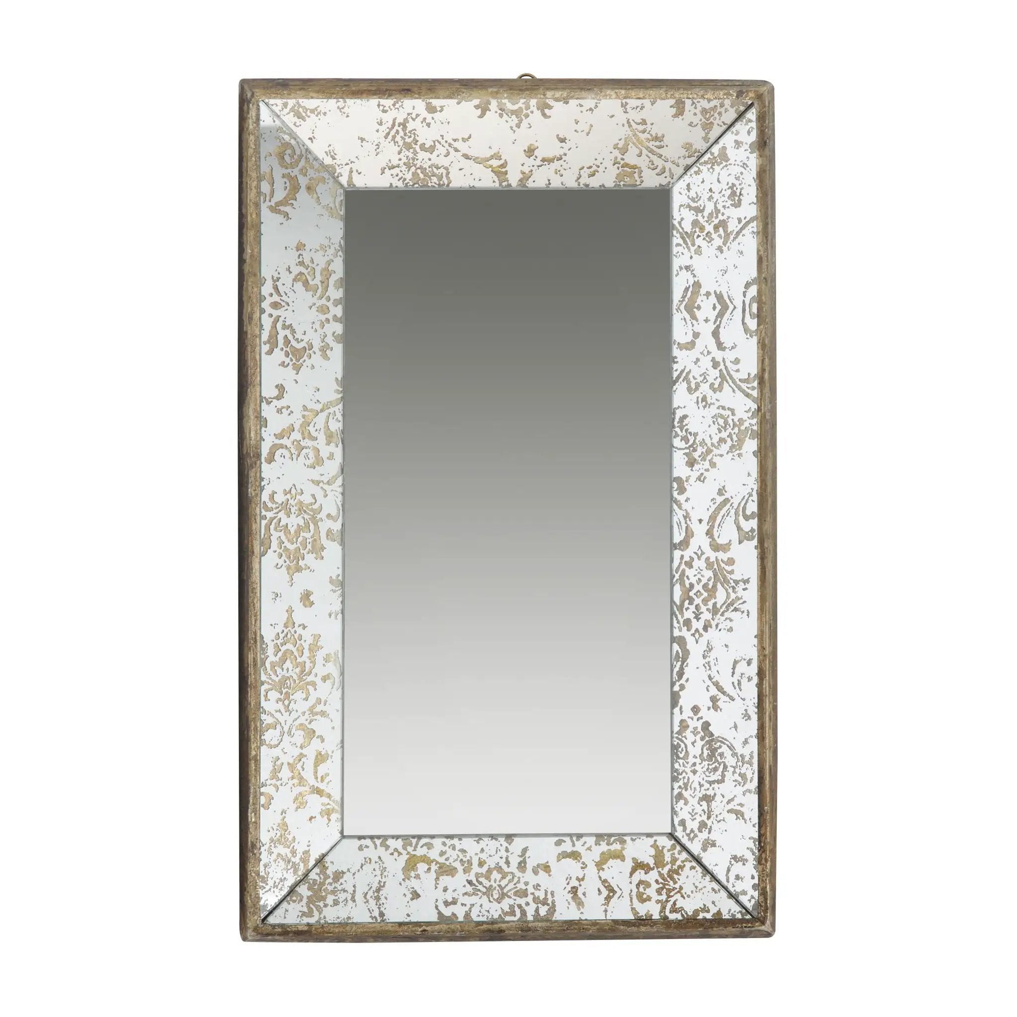 Antique Rectangle Mirror With Floral Accents, Mirrored Display Tray, Hanging Wall Mirror by Unique Piece Furniture