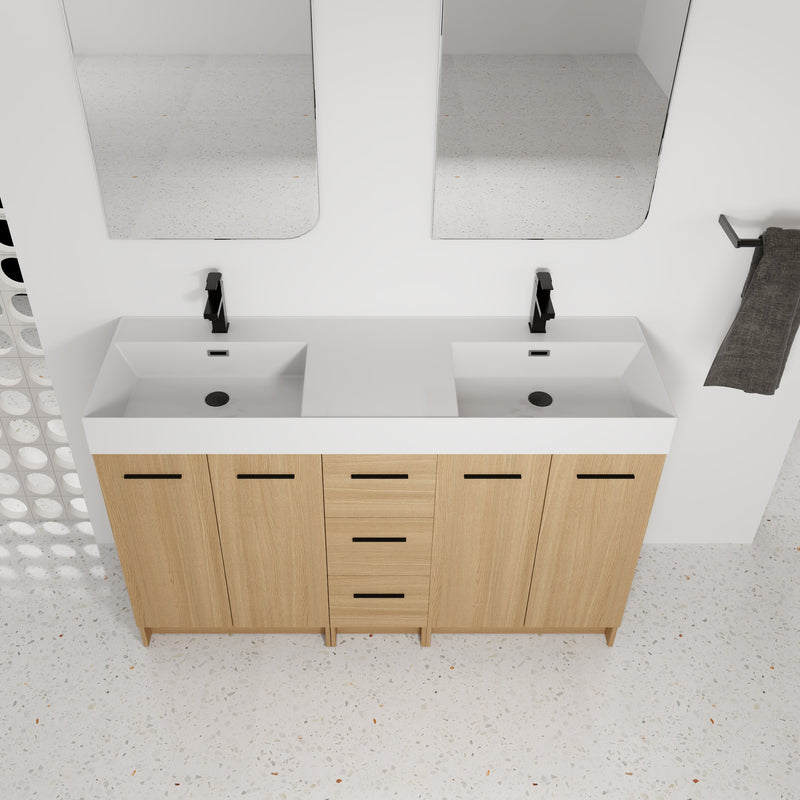 60" Double Sink Bathroom Vanity with 3 Drawers and Large Storage by HouseOfZazla