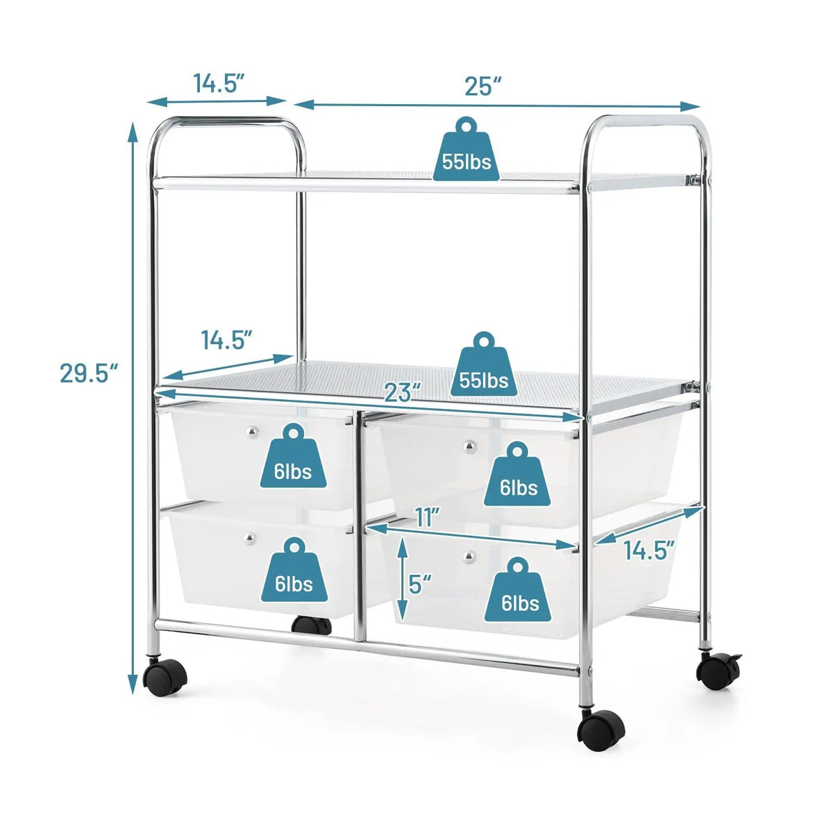 Mobile 4 Drawers Shelves Rolling Storage Cart Rack by DirectDeals