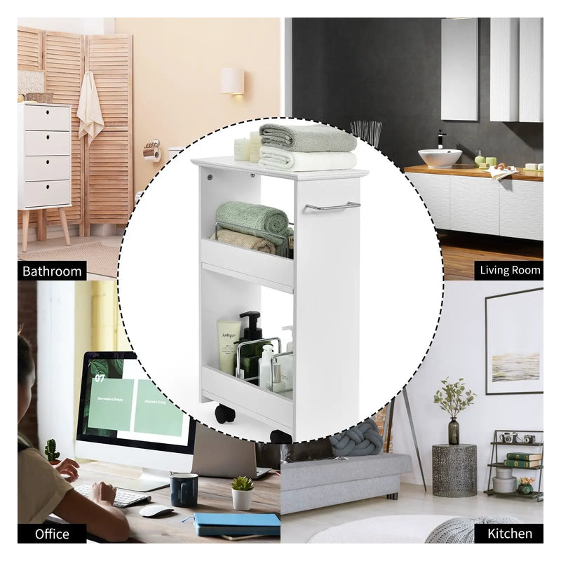 Slim Rolling 3-Tier Bathroom Mobile Shelving Cabinet wih Handle by DirectDeals