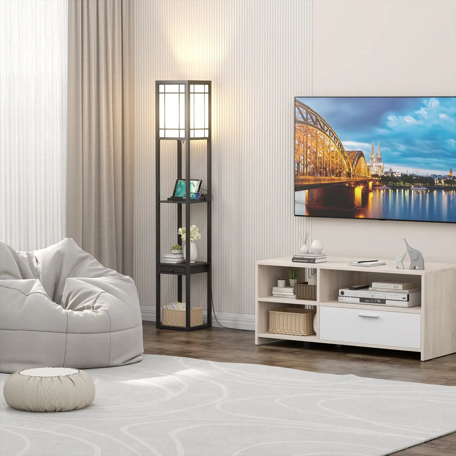 Modern Floor Lamp with Shelves and Drawer by DirectDeals