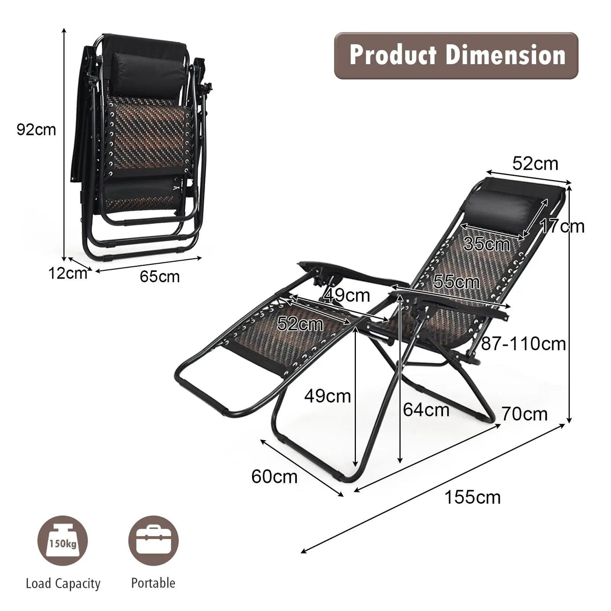 2 Pieces Folding Patio Rattan Zero Gravity Lounge Chair by DirectDeals