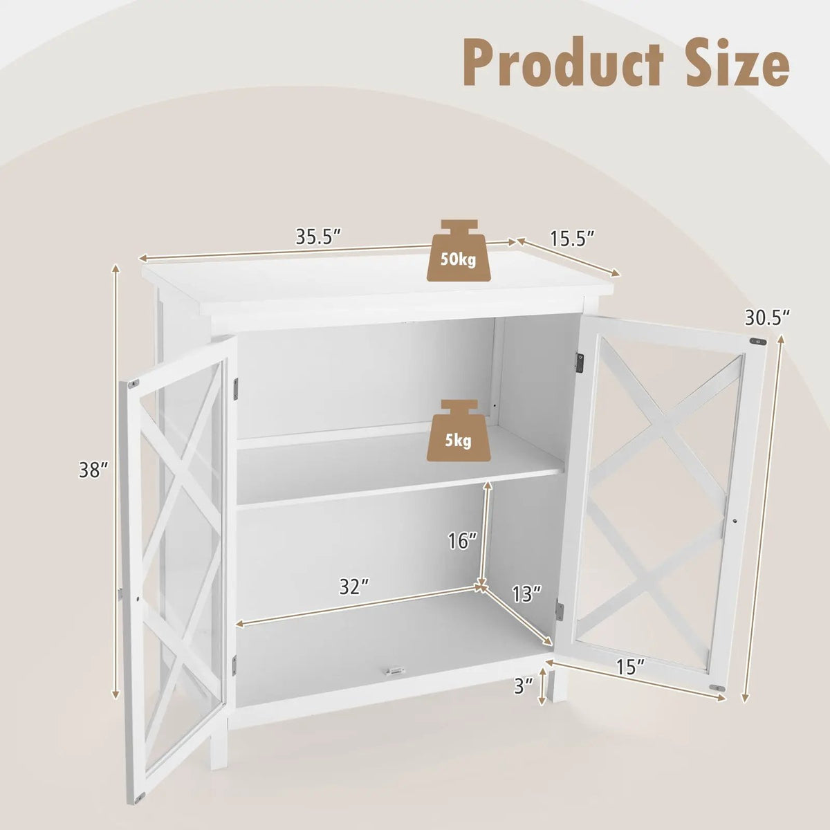 Freestanding Kitchen Buffet Cabinet with Glass Doors and Adjustable Shelf by DirectDeals