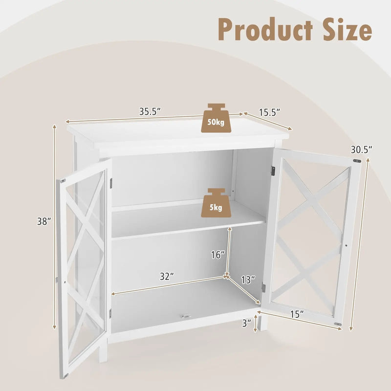 Freestanding Kitchen Buffet Cabinet with Glass Doors and Adjustable Shelf by DirectDeals