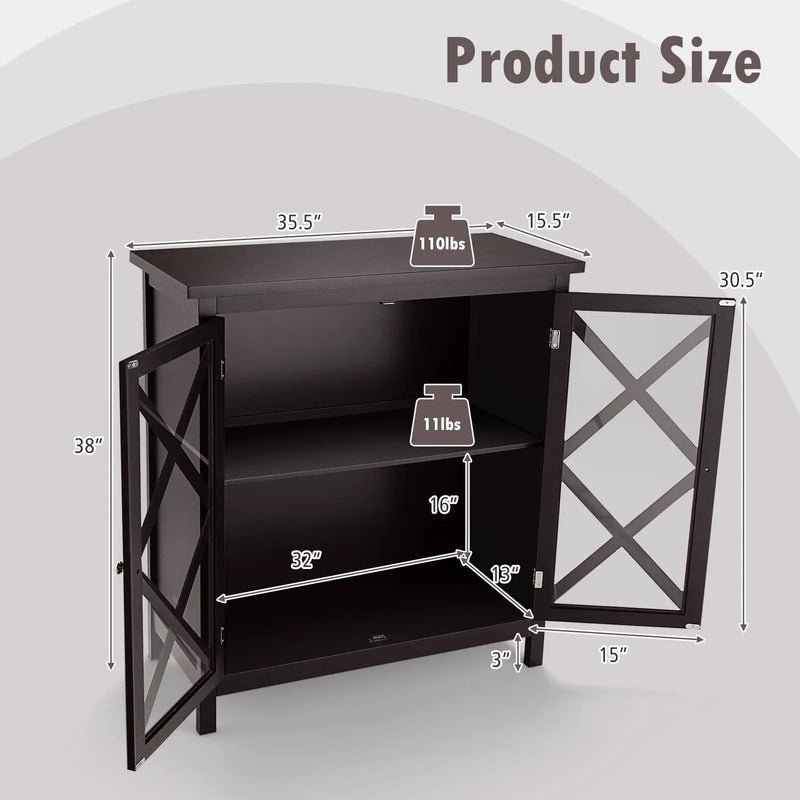 Freestanding Kitchen Buffet Cabinet with Glass Doors and Adjustable Shelf by DirectDeals