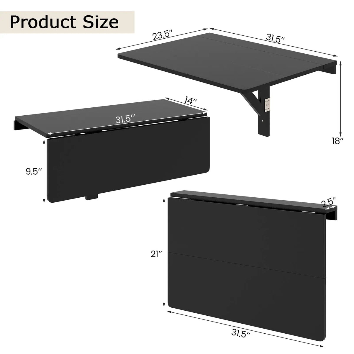 31.5 x 23.5 Inch Wall Mounted Folding Table for Small Spaces by DirectDeals