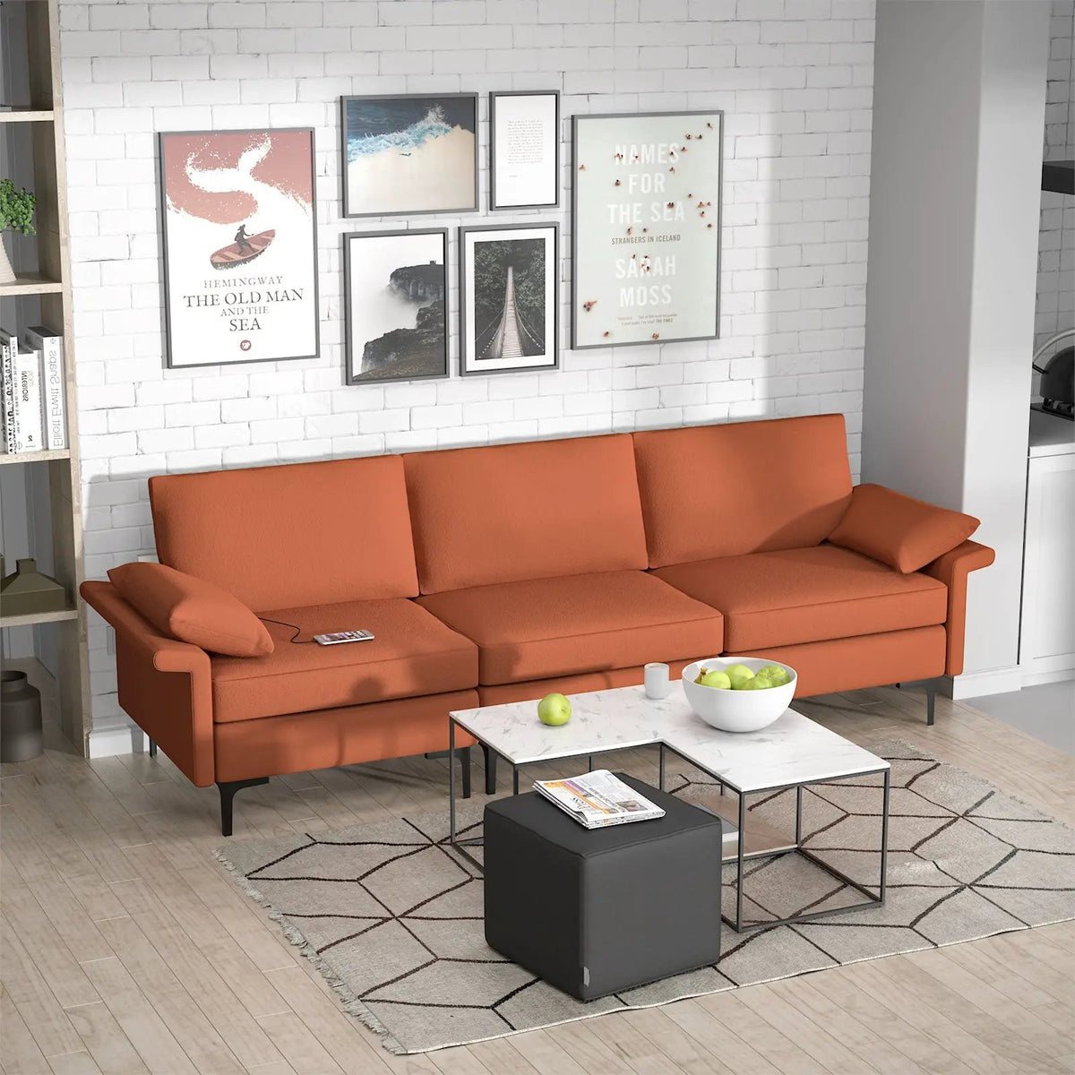 Large 3-Seat Sofa Sectional with Metal Legs and 2 USB Ports for 3-4 people by DirectDeals