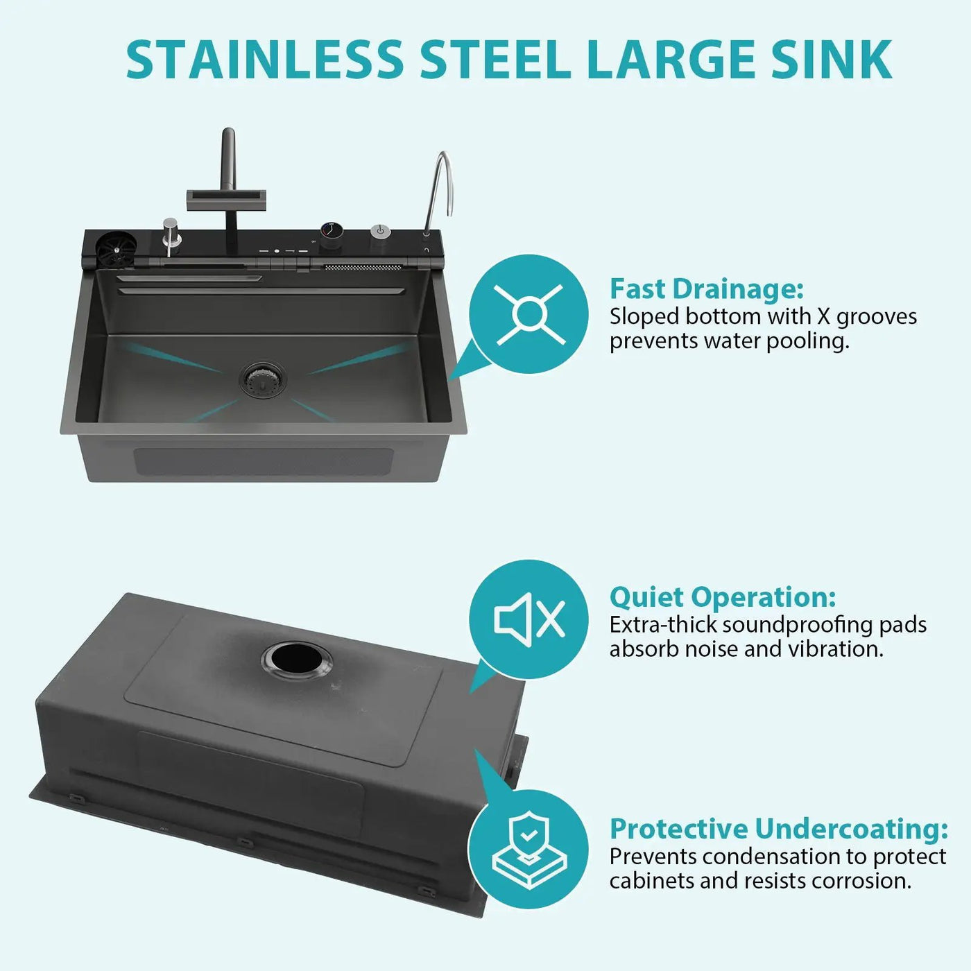 30" Single Bowl Kitchen Sink With Smart LED Faucet by HouseOfZazla