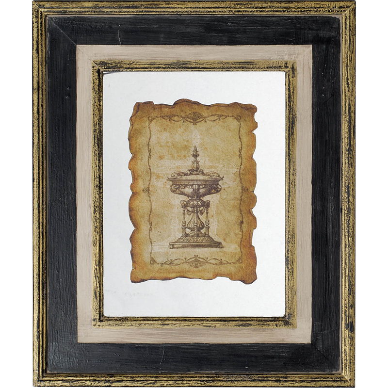 Framed Antiqued Sculpture Print with Wood Frame - Light Brown