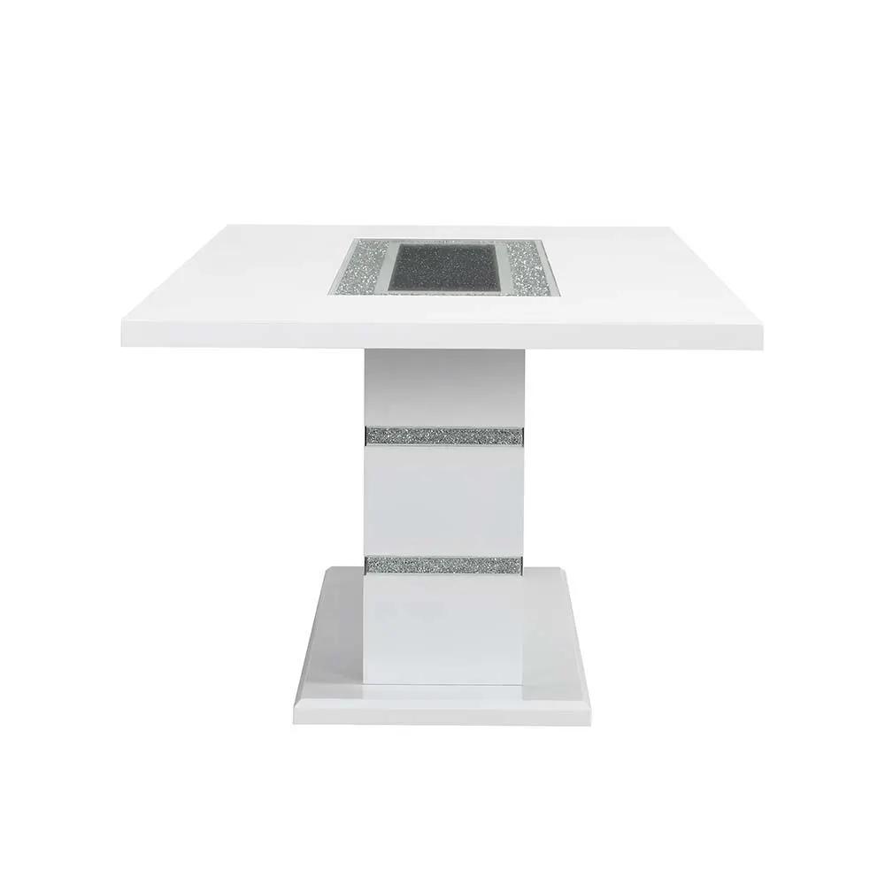 Elizaveta - Dining Table With Pedestal Base - Faux Crystal Diamonds & White High Gloss by Unique Piece Furniture