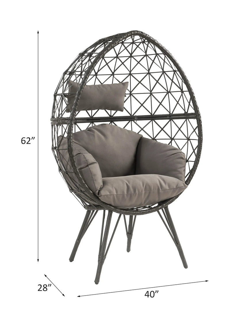 Aeven - Patio Lounge Chair - Light Gray Fabric & Black Wicker by Unique Piece Furniture