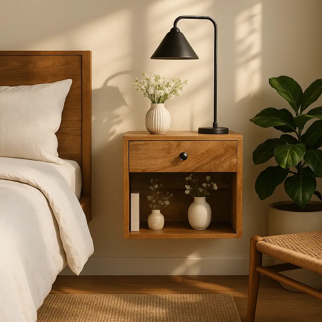 Solid Wood Floating Mini Classic Bedside Table by HouseOfZazla