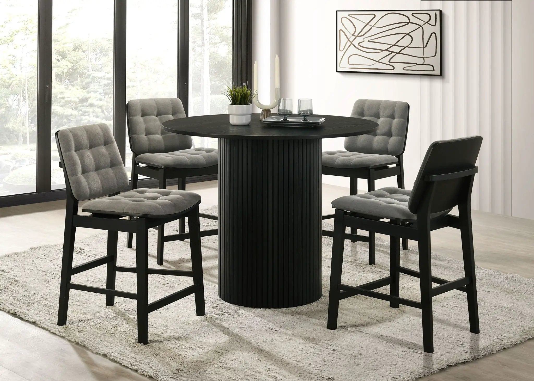 Hamlyn 5-piece Round Wood Counter Height Dining Set Grey and Black by Unique Piece Furniture