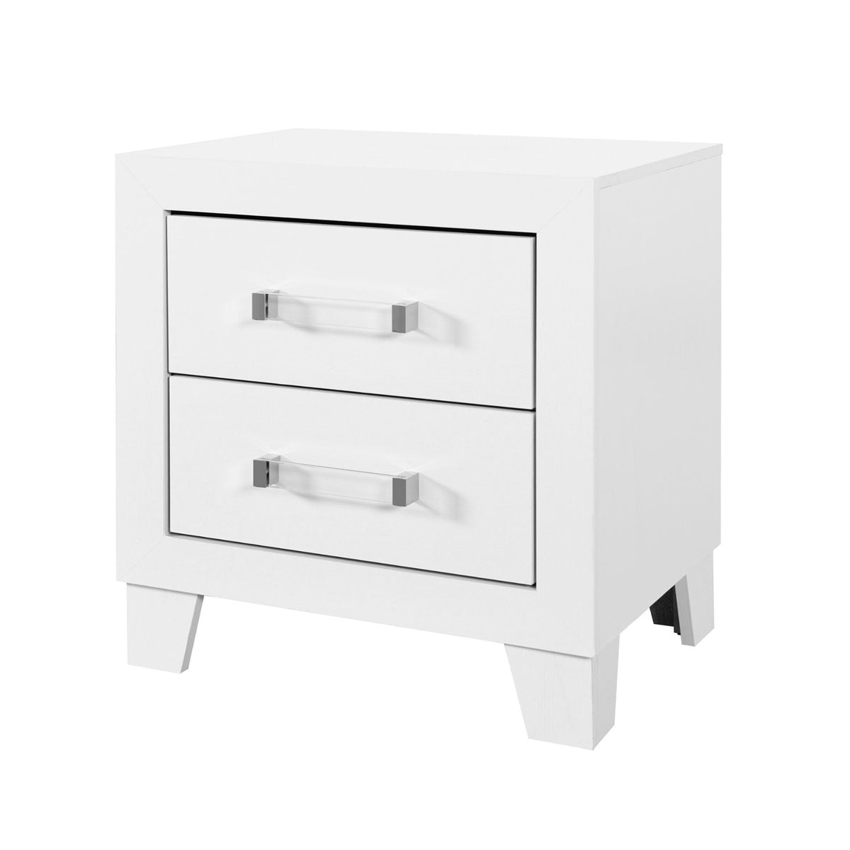 White Nightstand with Modern Acrylic Hardware - Omoda, photo 2 of 5