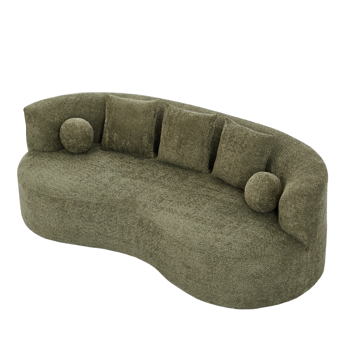 Curved Modern Boucle Sofa with Upholstered Finish - Forest Green, Beige, Camel, photo 8 of 8