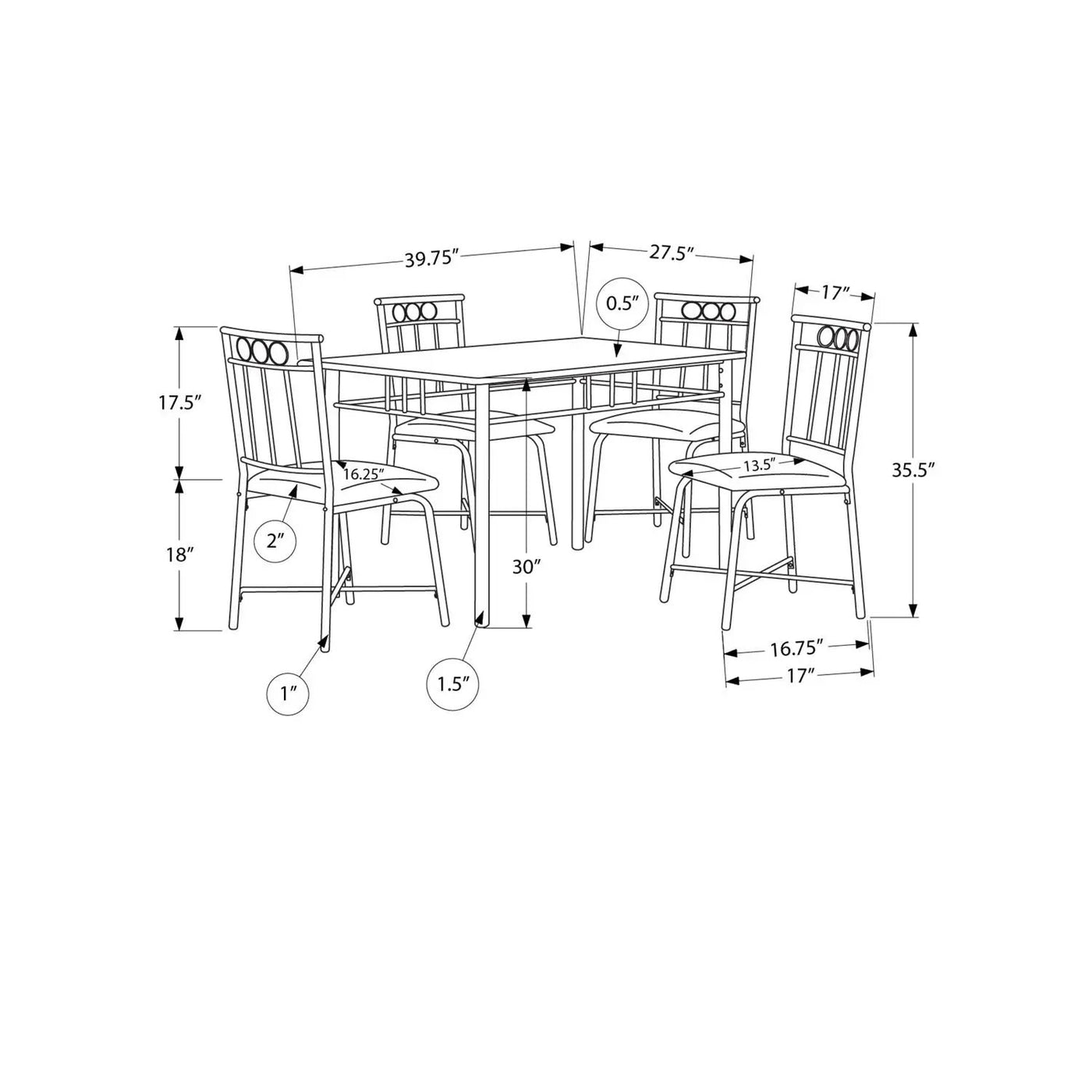 5 Pieces Dining Table Set, Small, Rectangular by Unique Piece Furniture