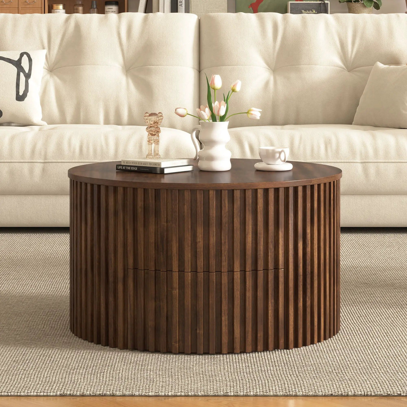 Round Lift Top Coffee Table With Hidden Storage For Living Room by HouseOfZazla