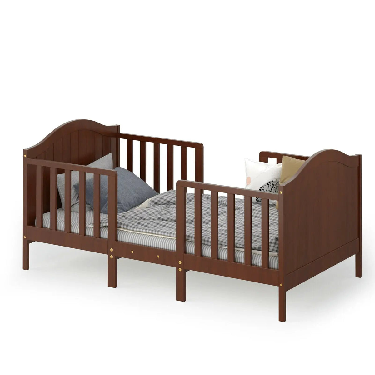 2-in-1 Classic Convertible Wooden Toddler Bed with 2 Side Guardrails for Extra Safety by DirectDeals