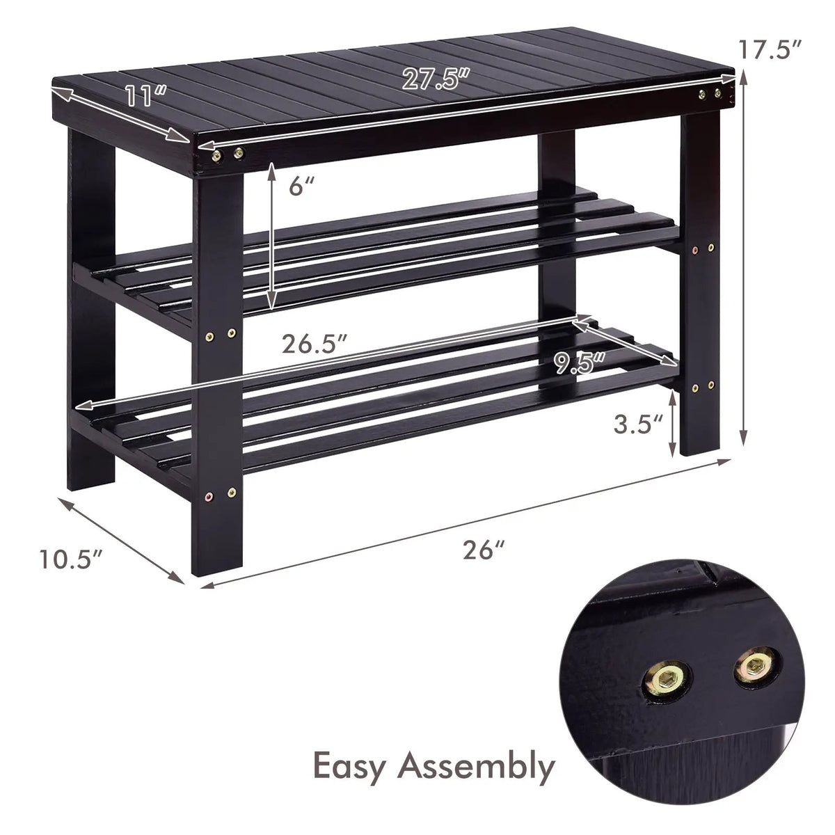 3 Tier Bamboo Bench Storage Shoe Shelf-Natural by DirectDeals