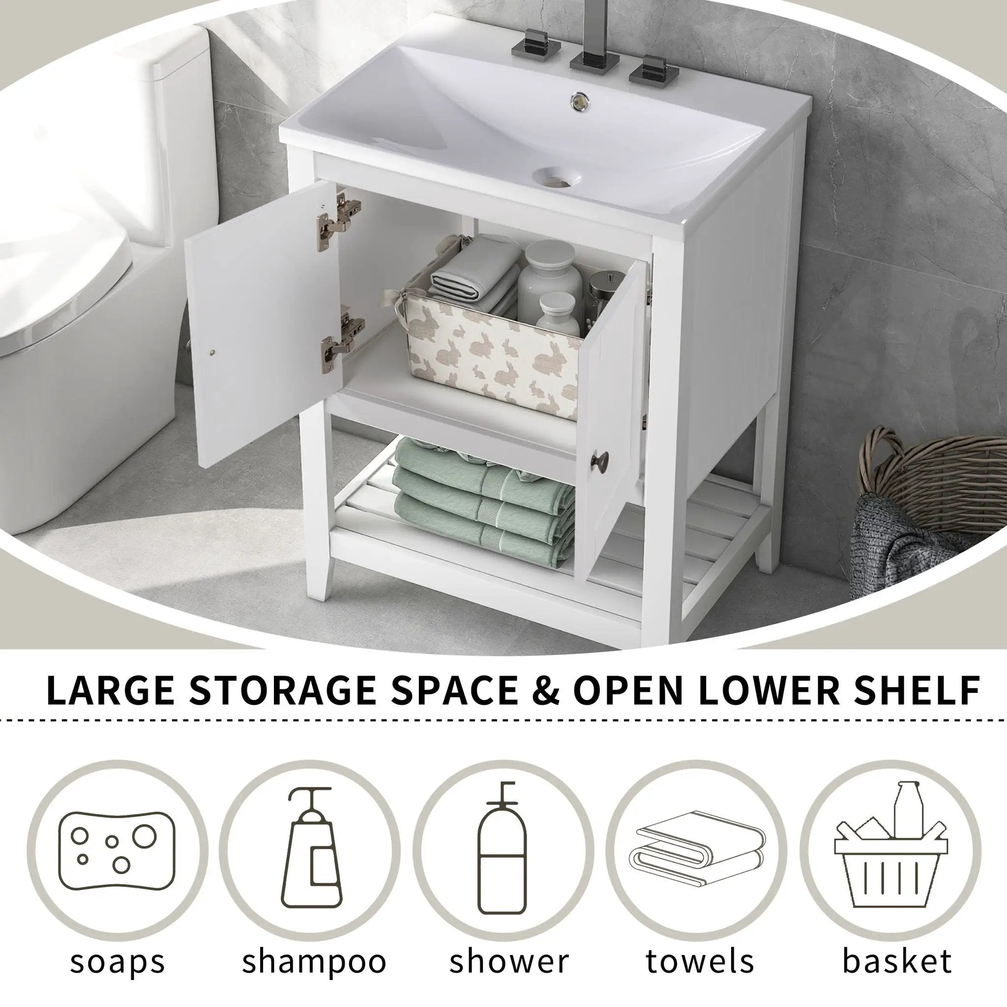 Bathroom Vanity Base Only, Soild Wood Frame, Bathroom Storage Cabinet With Doors And Open Shelf by Unique Piece Furniture