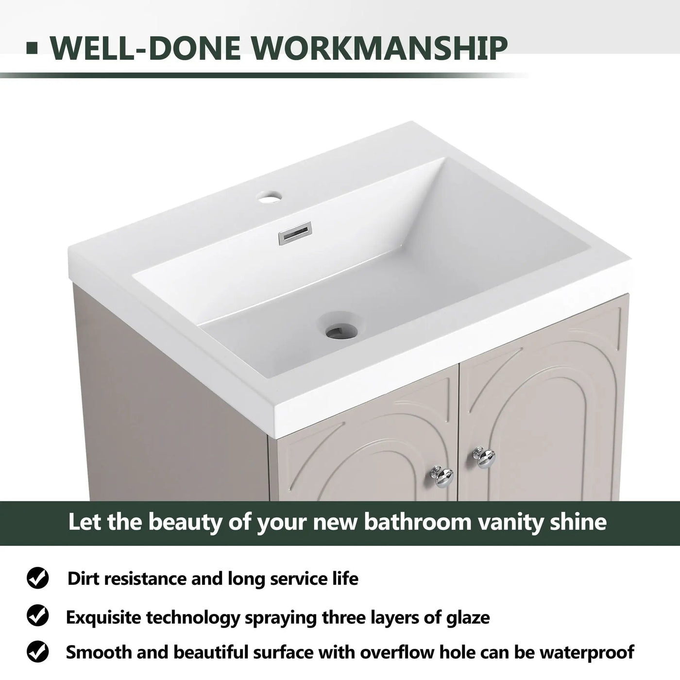Contemporary Freestanding Bathroom Vanity With Resin Sink & Soft-Close Cabinet Doors by HouseOfZazla