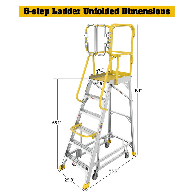 6 Step 375lbs Aluminum Rolling Platform Ladder by HouseOfZazla