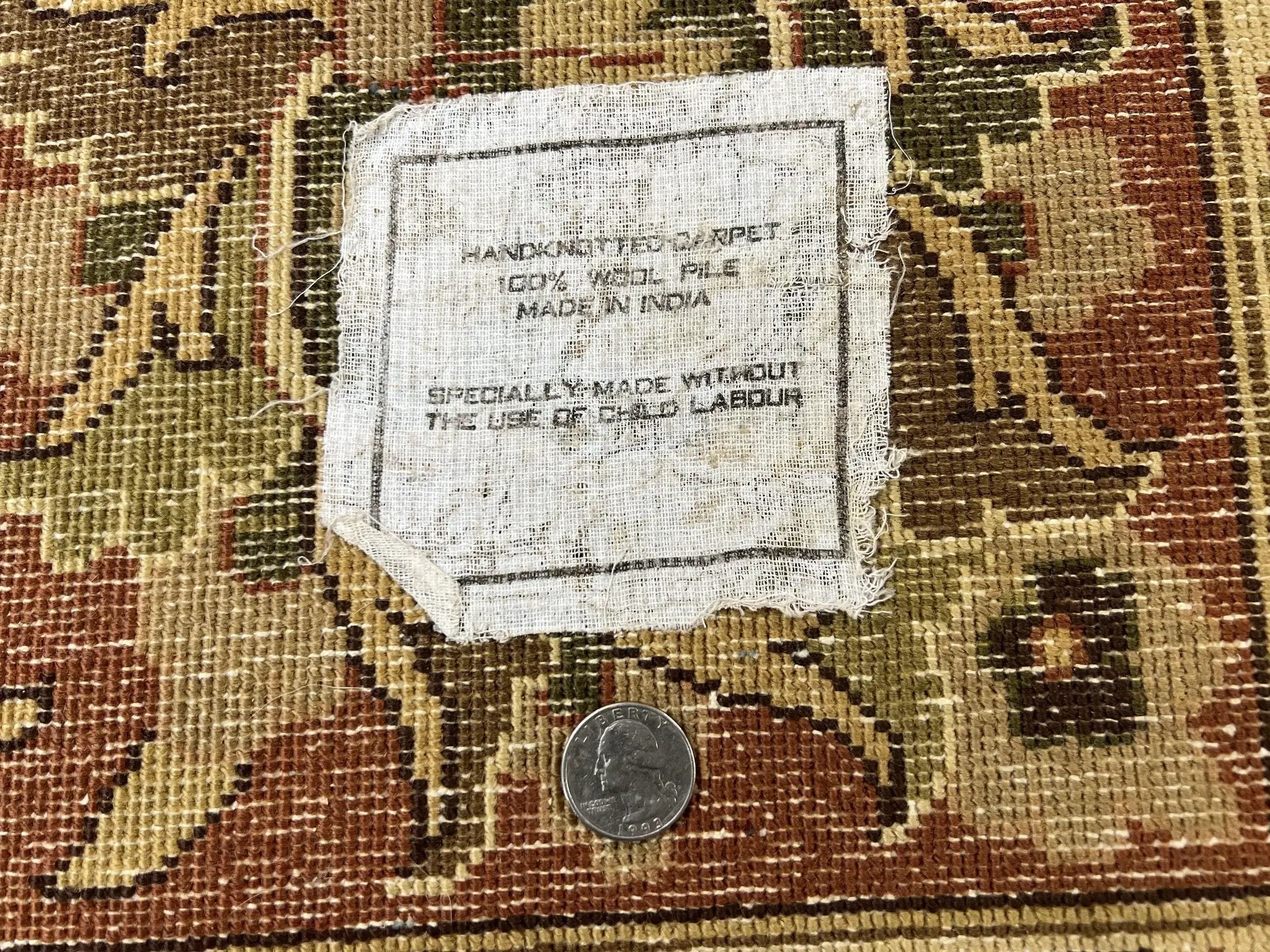 Large Indian Rug 10x14, Hand Knotted Indo Persian Gandehar Oriental Carpet, Vintage Wool Rug 10 x 14 ft Cream Red Floral Allover Traditional by Jewel Rugs