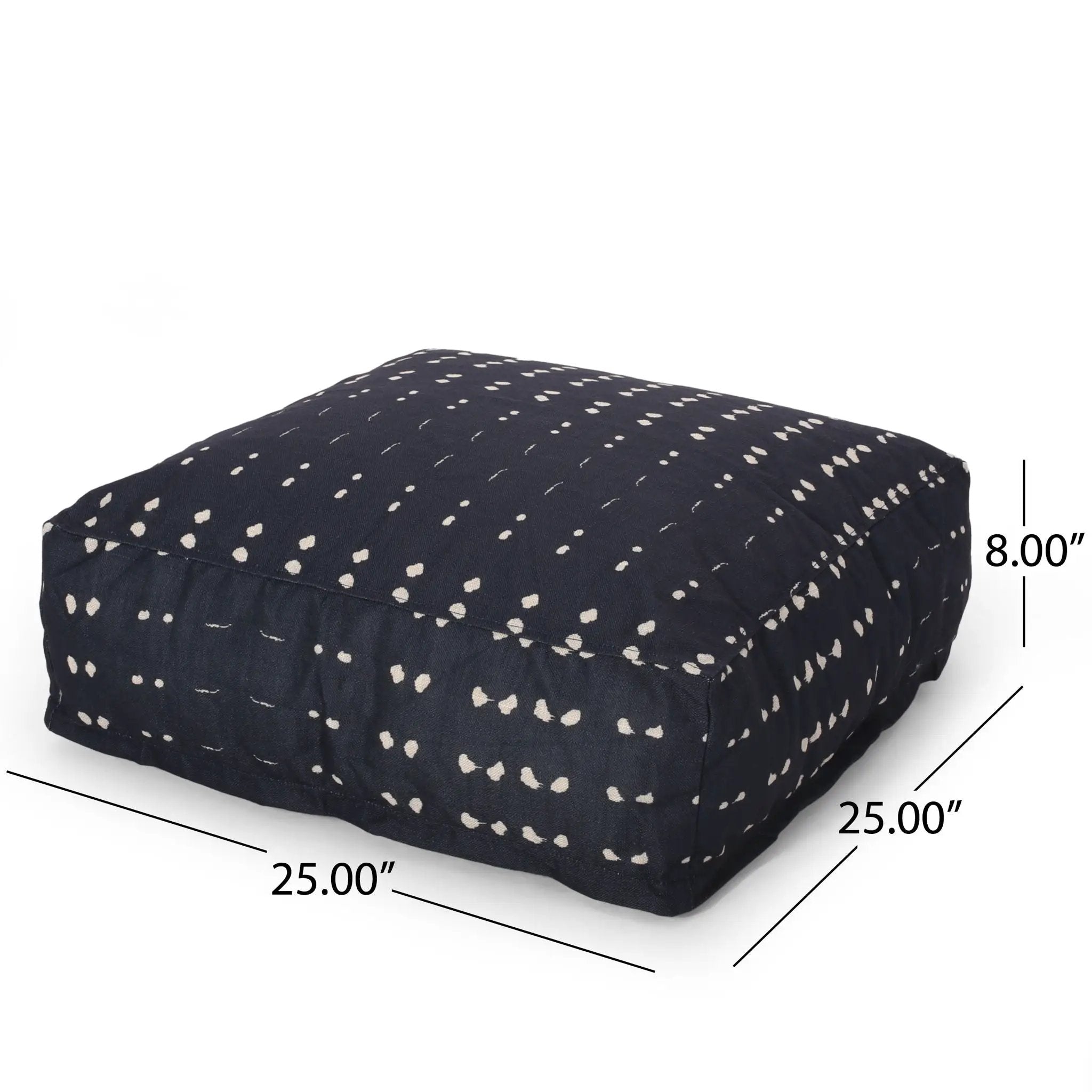 Dalm - Fabric Square Pouf Ottoman With Polystyrene Beads Filling - Dark Blue / White by HouseOfZazla