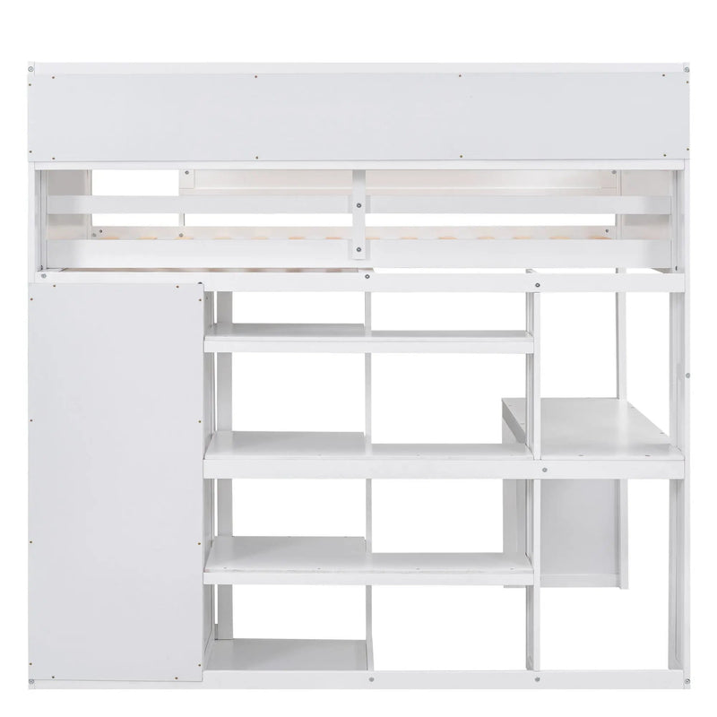 Loft Bed With Built In Desk, Storage Shelves, And Wardrobe