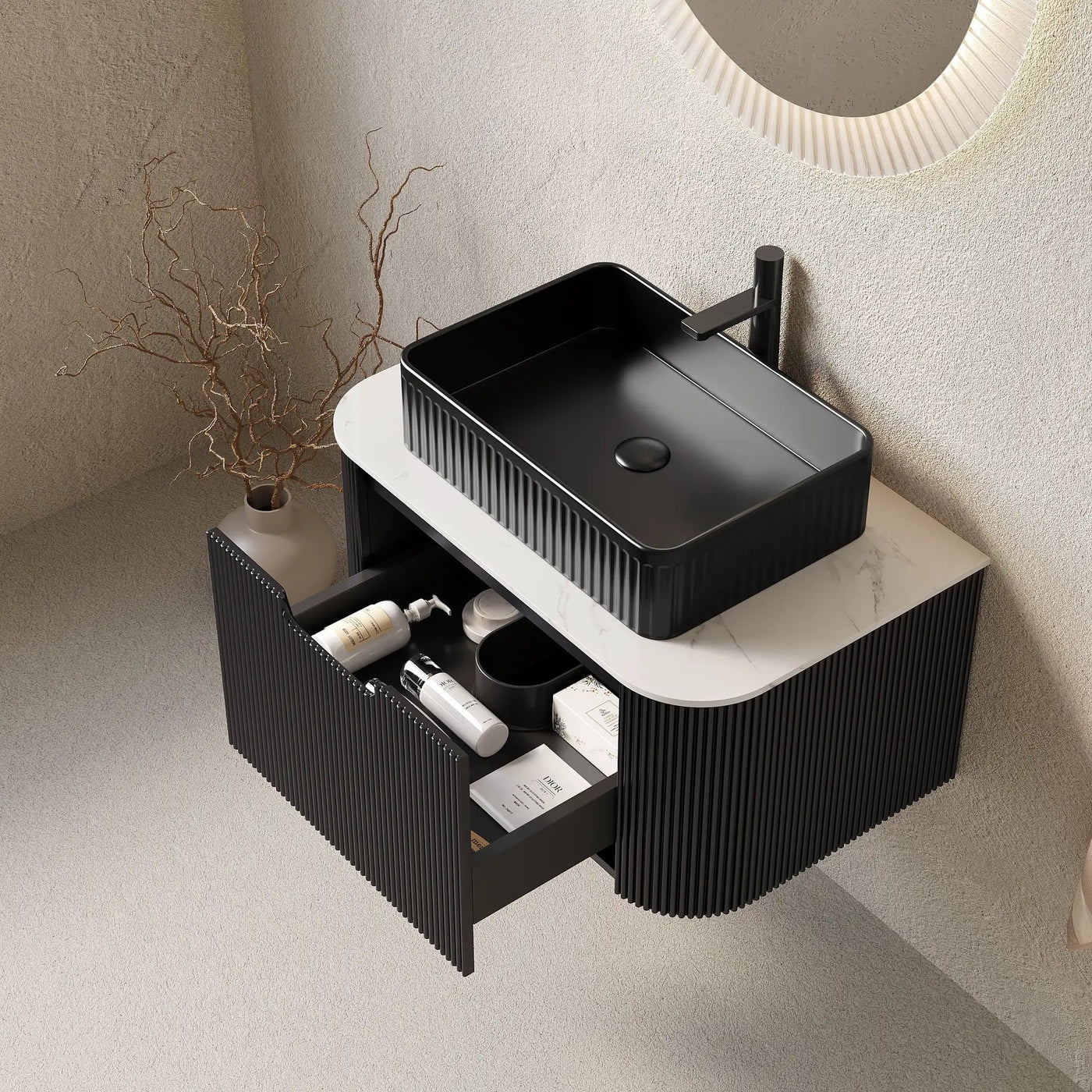 DINA 30" Bathroom Vanity & Sink, Floating Curved Edges Storage Cabinet by HouseOfZazla