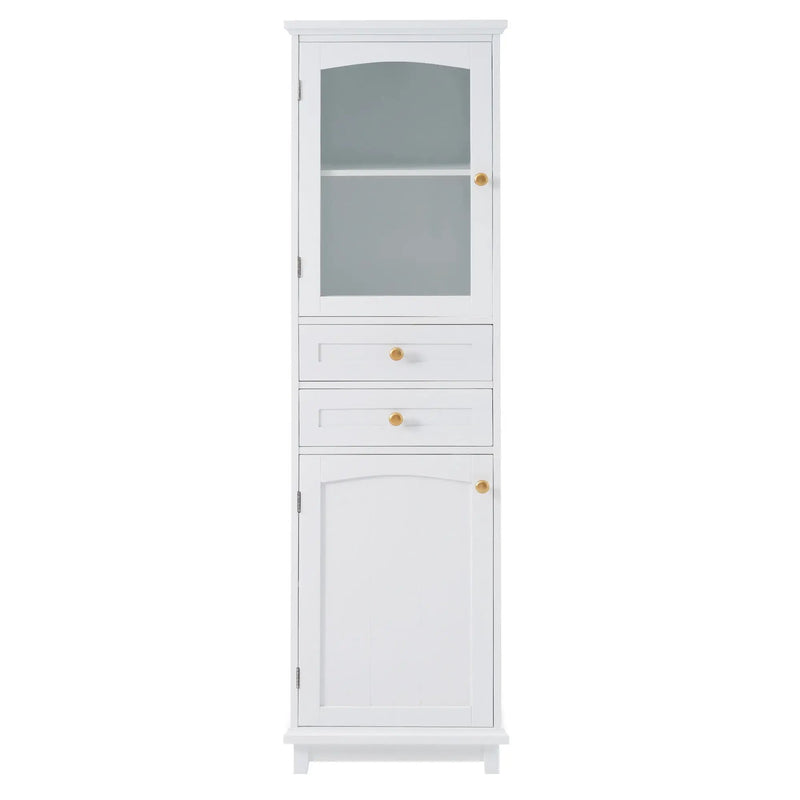 Tall Bathroom Storage Cabinet With Glass Doors, Free-Standing, Two Drawers, And Adjustable Shelves, Board, Painted Perfect For Displaying Your Favorite Items by HouseOfZazla