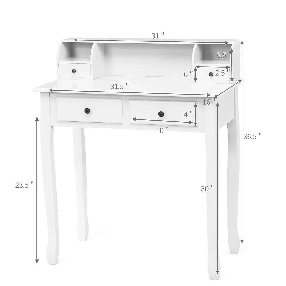 Writing Desk 2-Tier Vanity Desk Computer Desk with 4 Drawers by DirectDeals