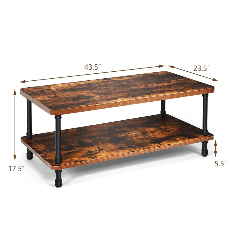 Industrial Vintage Coffee Table with 2-Tier Storage Shelf by DirectDeals