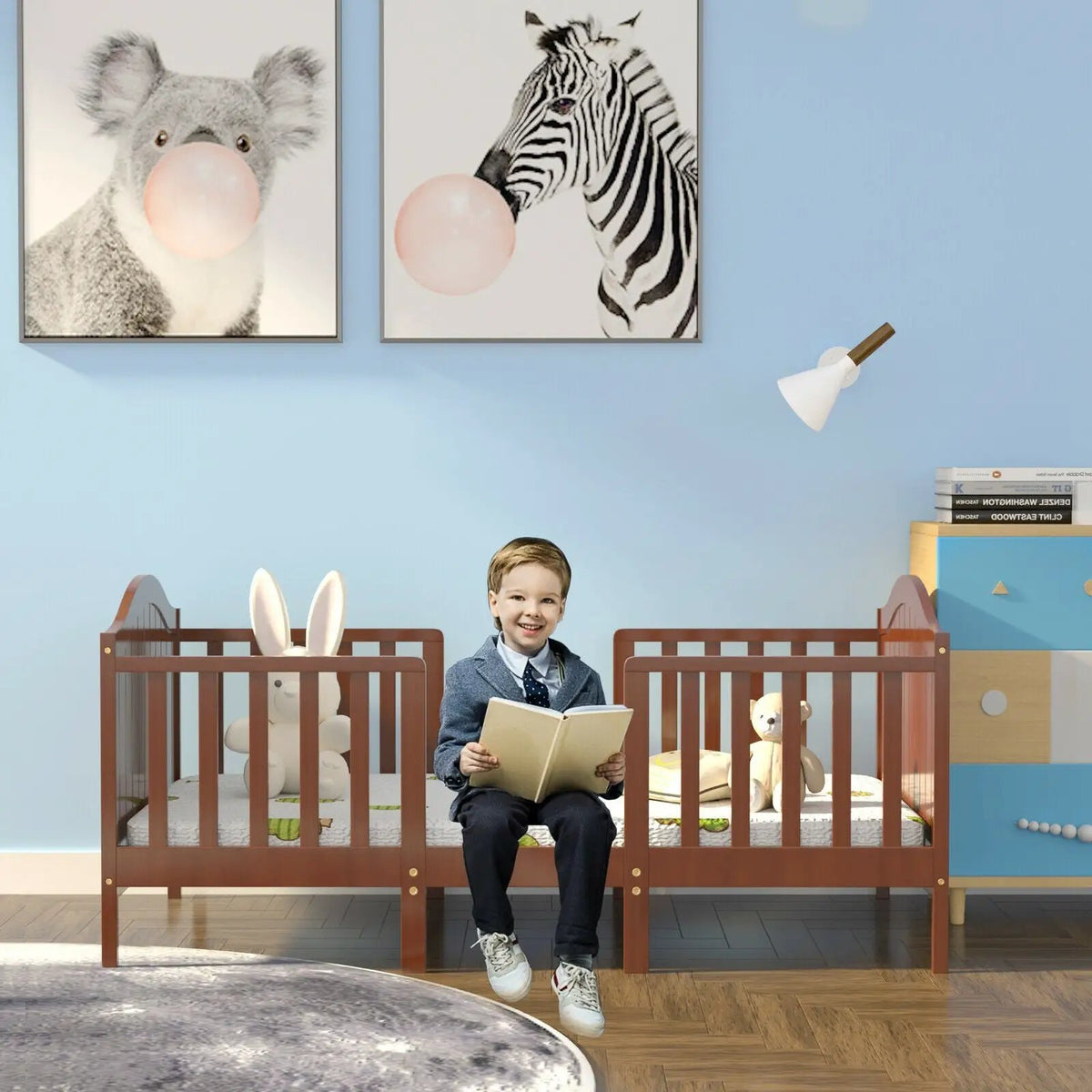 2-in-1 Classic Convertible Wooden Toddler Bed with 2 Side Guardrails for Extra Safety by DirectDeals