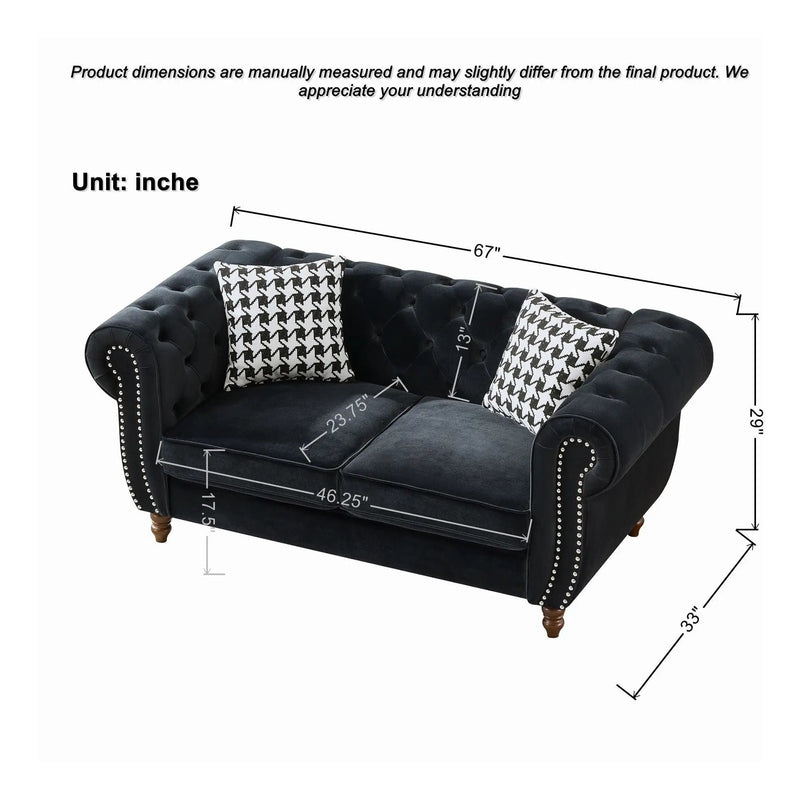 Chesterfield 3 And 2 Seater Upholstery Sofa With Roll Armrest & Nailhead Fabric Couch by HouseOfZazla
