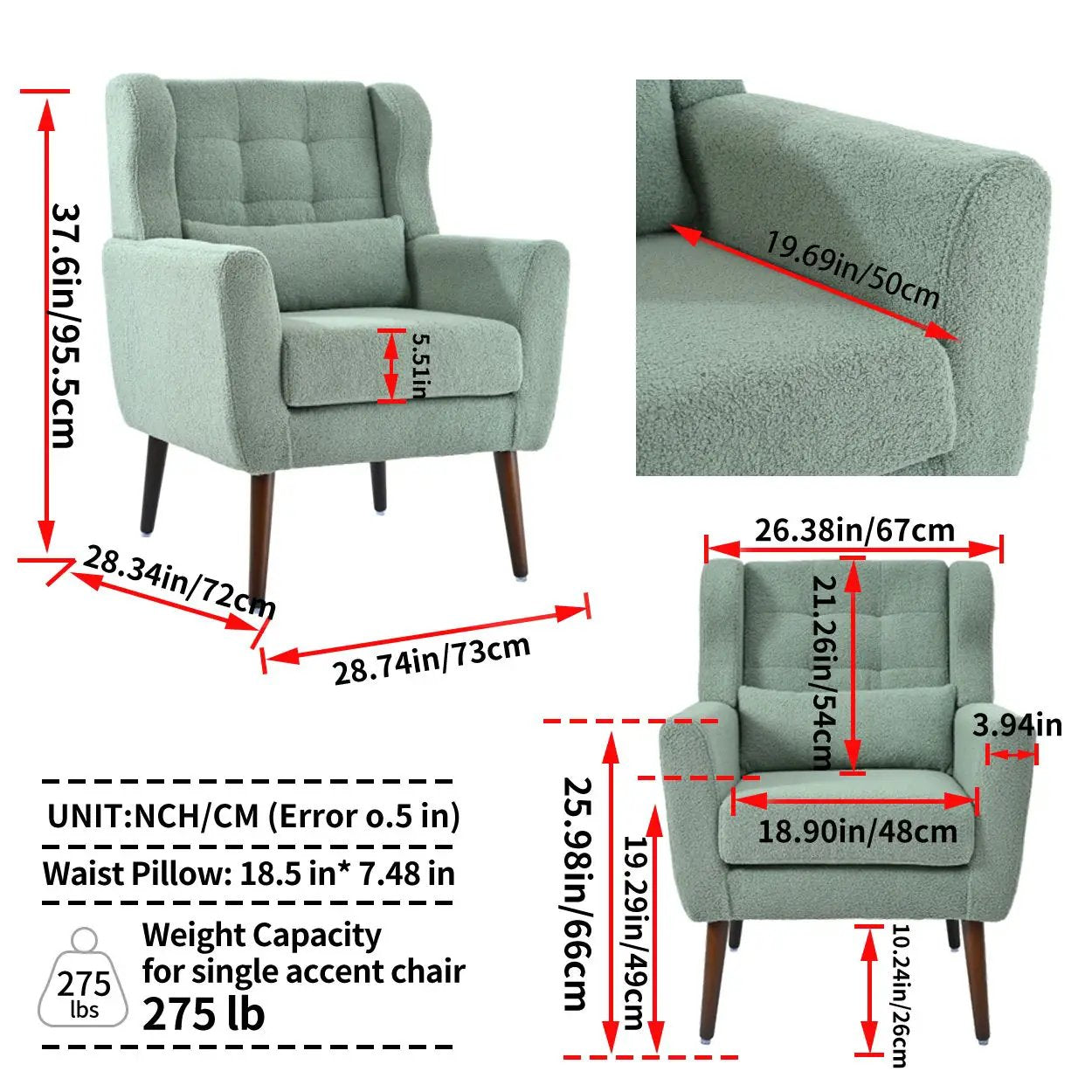 Modern Accent Chair, Teddy Fabric Living Room Chairs Comfy Reading Chair, Mid Century Accent Chair, Lounge Arm Chairs Armchair For Living Room Bedroom - Light Green by Unique Piece Furniture